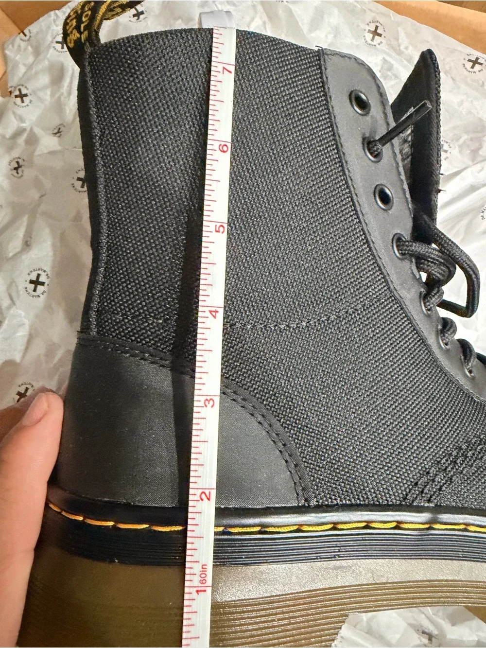 Dr. Martens Black Canvas Lace-Up Combat Boot with Yellow Stitching
